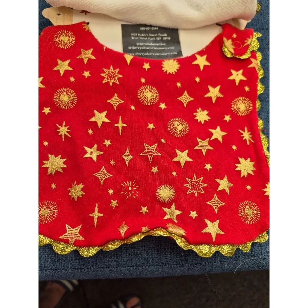 Modern Baby Holiday Bibs Set Of 2 My First Christmas Red & White Gold Star Desig